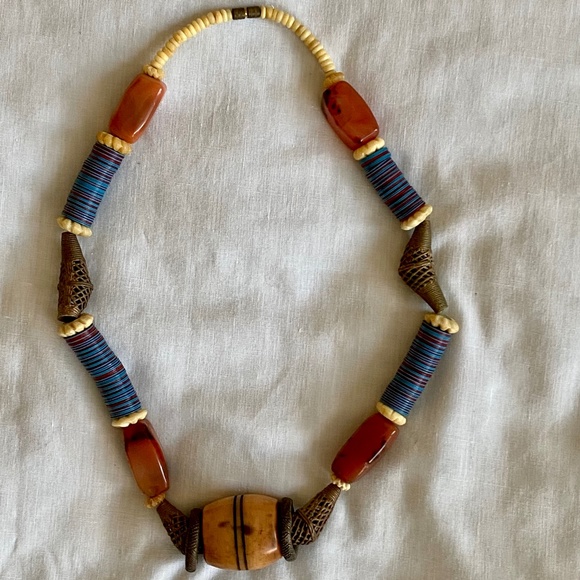 Necklace with Amber, Ivory & Brass - Picture 4 of 4